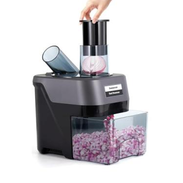 Imagem de Máquina de cortar vegetais comercial com recipiente transparente - Fatia e dados de ângulo de 45° para cenouras, batatas, cogumelos shiitake - Lâmina de aço inoxidável resistente para uso em