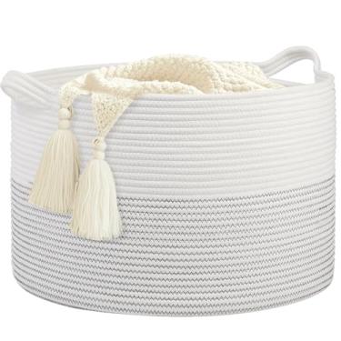 Imagem de HOBASKET Cesto de lavanderia grande para meninas, 50 cm x 33 cm, cesta de cobertor de bebê para sala de estar; armazenamento de brinquedos; cesta de tecido; cesto de berçário, caixa de armazenamento