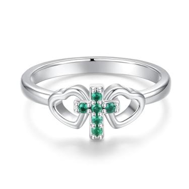 Imagem de DVAVA Anéis de coração de zircônia cúbica minúscula religiosa tamanho 1-5 anel com cruz para batismo, batizado, dedicação, presente de primeira comunhão para afilhada, Cobre, Zircônia cúbica