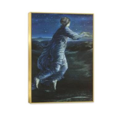 Imagem de Edward Burne Jones Impressões de arte pintura noturna em tela famosa arte de parede Edward Burne Jones decoração de parede para quarto sala de estar banheiro 100 x 70 cm (83.8x71.1 cm) moldura dourada
