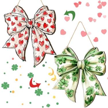 Imagem de Thyle Dia dos Namorados Dia de São Patrício Sinal de Suspensão Reversível Placa de Porta de Madeira Dupla Face Placa de Boas-Vindas para Casa da Frente Varanda Parede Casa de Fazenda Decoração