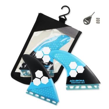 Imagem de AQUBONA — Conjunto de 3 aletas de fibra de vidro + favo de mel para prancha de surf AM2, compatível com caixa de aba única, longboard de surf, shortboard, com saco de barbatana, parafusos e chave