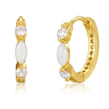 Imagem de Hergory Brincos de pérola para mulheres, brincos de argola delicados banhados a ouro 14 k para mulheres, zircônia cúbica pequena, não mancha, joias de pérolas modernas, presentes, Adult, Latão, Sem