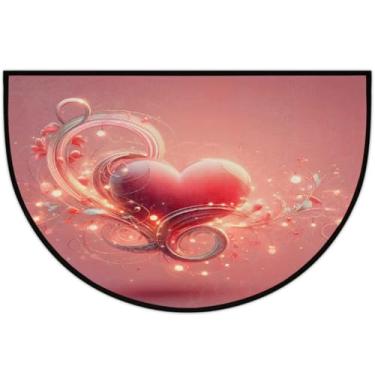 Imagem de Tapete de porta meio redondo para dia dos namorados, antiderrapante, absorvente, semicírculo, tapetes laváveis, meia lua, para ambientes internos, pátio, cozinha, banheiro, entrada, lareira, decoração