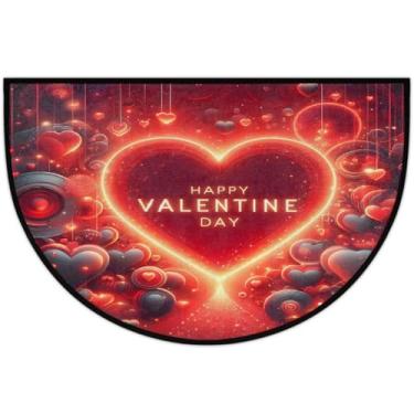 Imagem de Tapete de porta meio redondo para dia dos namorados, antiderrapante, absorvente, semicírculo, tapetes laváveis, meia lua, para ambientes internos, pátio, cozinha, banheiro, entrada, lareira, decoração