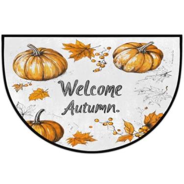 Imagem de Tapete de porta meio redondo, outono, laranja, abóbora, antiderrapante, absorvente, semicírculo, tapetes laváveis, meia lua, tapetes para ambientes internos, pátio, cozinha, banheiro, entrada, lareira