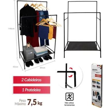 Imagem de Arara Dupla Desmontável Multiuso Cabideiro Sapateira Reguláv