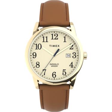 Imagem de Timex Relógio feminino Easy Reader com pulseira de couro de 38 mm, Marrom/dourado,