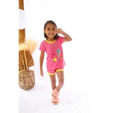 Imagem de Pijama infantil feminino verão camiseta e shorts rosa em malha - Casar