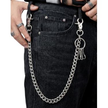 Imagem de POCNBOAN Corrente para calça, corrente punk de aço inoxidável, corrente de bolso para calças jeans, cinto na cintura, corrente de motociclista, chaveiro, acessórios góticos para mulheres e homens