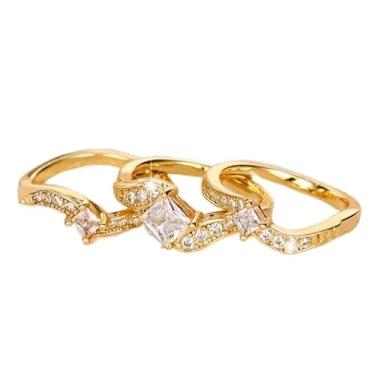 Imagem de 3 peças/conjunto de anéis empilháveis corte princesa zircônia anel de compromisso para mulheres banquete casamento proposta elegante joia presente, 7, Cobre, Zircônia cúbica