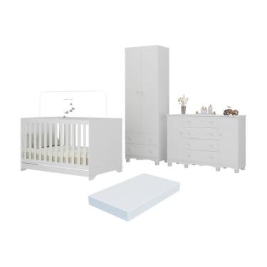 Imagem de Quarto De Bebê Completo Berço Americano 3 Em 1 Colchão Dengo Multimóveis MP4612 Branco