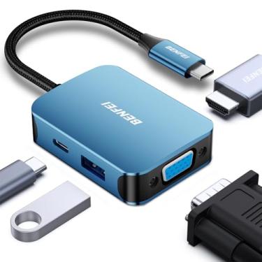 Imagem de BENFEI USB C HUB 4 em 1, adaptador USB tipo C para HDMI VGA, adaptador USB C para USB, fornecimento de energia USB tipo C, compatível com iPhone 15 Pro/Max, MacBook Pro/Air 2023, iPad Pro, iMac, S23,