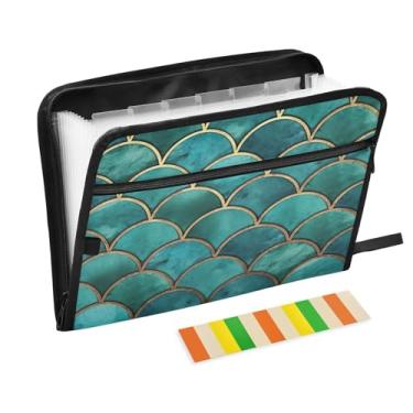 Imagem de Wassud Pasta organizadora de arquivos sanfonada dourada azul A4, pasta organizadora de documentos, com etiquetas, pasta de arquivos expansível, 13 bolsos