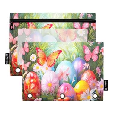 Imagem de Wassud Pacote com 2 pastas coloridas de ovos e borboletas, pastas de bolso com 3 furos, pasta organizadora para casa, escritório