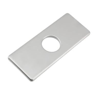 Imagem de Wealrit Placa de convés de torneira de 15 cm, tampa de orifício para banheiro, placa de escudo, tampa de pia de cozinha, retângulo, placa de base de torneira de aço inoxidável, prata