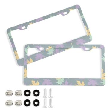 Imagem de Wassud Moldura decorativa de alumínio para placa de carro com folhas de bordo 2 suportes universais para placa de carro para carros padrão dos EUA