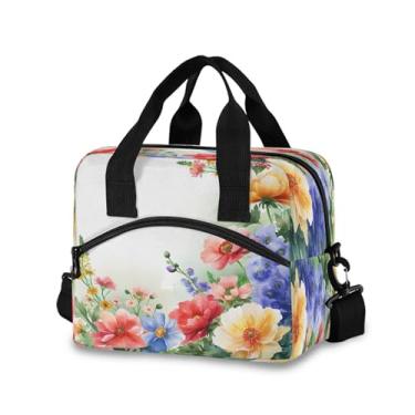 Imagem de Burbuja Lancheira com isolamento de flores coloridas para mulheres e homens, lancheira portátil com alça de ombro destacável, lancheira para viagem, piquenique, escritório, trabalho