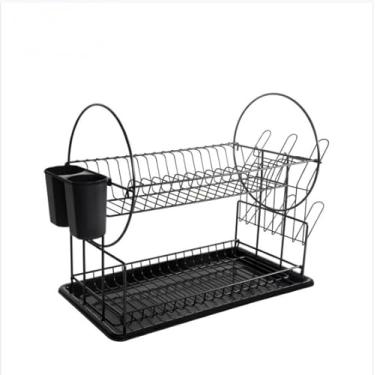 Imagem de AUXOM Escorredor de Louça em Ferro com Porta Pratos, Talheres e Copos, Bandeja de Drenagem, Organizador para Cozinha, Pia e Bancada, Ideal para Casas, Apartamentos e Escritórios (Preto)