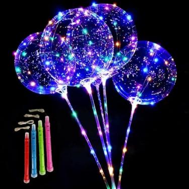 Imagem de 15 UnidadesKit Balão Bubble Transparente com LED – Bobo Balloon com Bastão Suporte e Vareta, Decorativo para Festas e Casamentos