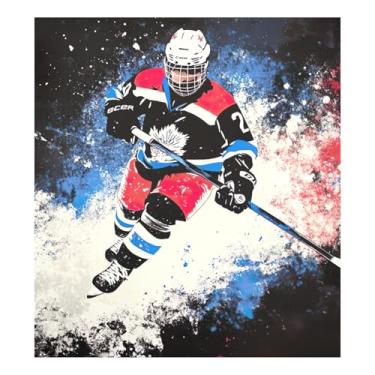 Imagem de Adesivo preto para porta de geladeira jogador de hóquei, para arruelas de metal, decalque de painel de cozinha 58 cm L x 66 cm A