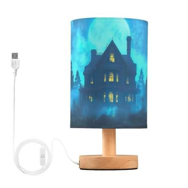 Imagem de Joisal Luminária de mesa para mesa de mansão fantasmagórica de Halloween, luminária de mesa com abajur de linho para quarto, pequenas lâmpadas decorativas