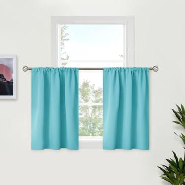 Imagem de BGment Cortinas de janela Aqua Kitchen 91 cm de comprimento - Meia cortina pequena com bolso para varão privacidade para trailer, café, banheiro, janelas sobre a pia, 2 painéis, 73 x 91 cm
