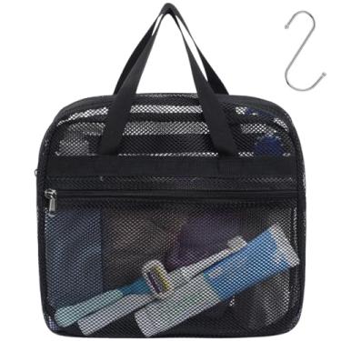 Imagem de F-color Organizador de chuveiro de malha portátil com zíper - itens essenciais para quarto de dormir para meninos e meninas com gancho S, bolsa de chuveiro, bolsa de banho, acampamento universitário