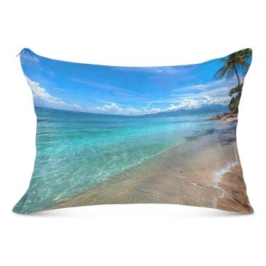 Imagem de Capas de almofada de flanela tropical praia mar decorativo padrão king queen size fronha colorida para sofá cama de casa, tamanho king, 50,8 cm x 101,6 cm