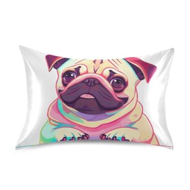 Imagem de Fronhas legais fofo cachorro pug arte pop cetim refrescante king queen almofadas padrão chinelos colorido decoração de cama fronha tamanho queen 76.2 cm x 50.8 cm