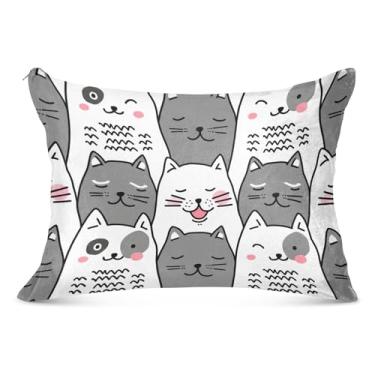 Imagem de Capa de almofada fofa de flanela cinza branca com zíper capa de travesseiro padrão King Queen capa de travesseiro de corpo fofo macia, tamanho Queen, 50,8 cm x 76,2 cm