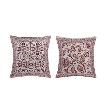 Imagem de Kit Capa de Almofada Grécia, Dupla Face com Zíper, 45x45cm, Jacquard 60% Algodão 40% Poliéster (01, Vinho)