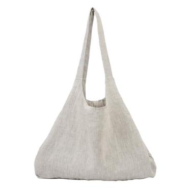 Imagem de Amazhiyu Sacola 100% linho grande mercado de compras bolsas de praia casuais, Linho, One Size