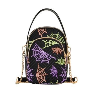 Imagem de Bolsa tiracolo feminina de folha de bordo de outono, bolsa de mão para mulheres, bolsa de ombro antirroubo para mulheres, Teia de aranha neon, 15*21*8cm