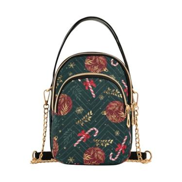 Imagem de Joisal Bolsa tiracolo antirroubo com estrelas gradientes brilhantes, bolsa tiracolo pequena moderna para mulheres, Bengalas doces de Natal vermelhas, 15*21*8cm