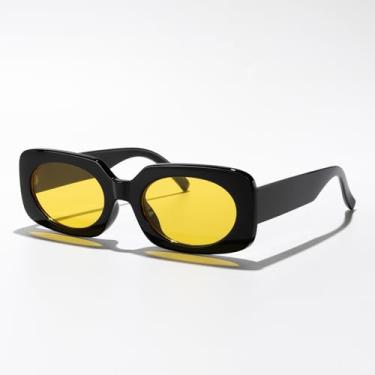 Imagem de Óculos de sol quadrados retrô clássico armação pequena moda unissex para homens mulheres viagens ao ar livre uso diário óculos de sol estilo vintage, Armação preta/lente amarela, Lens Width: 52