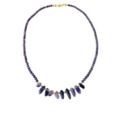 Imagem de Colar Pedra Natural 4mm com detalhe Central Banhdo a Ouro 18k, Hipoalegênico (Roxo, Ametista)