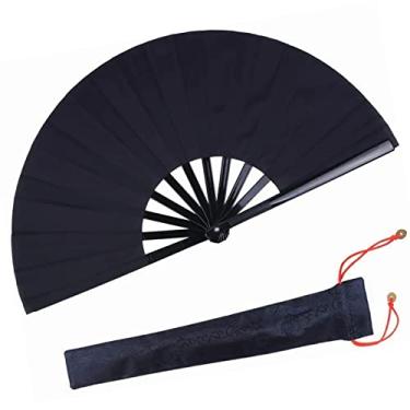 Imagem de Acouto Ventilador Kung Chinês Dobrável Preto Portátil Ventilador de Palco Performances Festas Decorações Aniversários Preto Dobrável Decoração para Casa Acentos
