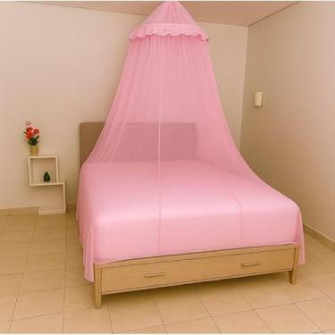 Imagem de Mosquiteiro de Teto Rendinha Resistente com Elástico – Casal, Queen, Solteiro e Cama Box | Proteção Contra Mosquitos(Solteiro,Rosa)