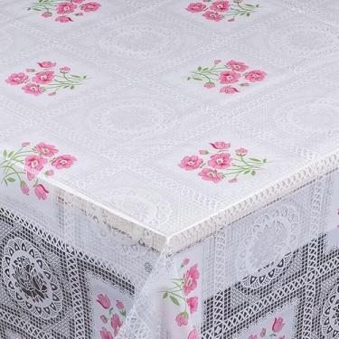 Imagem de Toalha de Mesa de Plástica Forro de mesa cristal estampada e impermeável, para mesas 4,6,8 cadeiras(Moldura Floral,1.00 X 1.40)
