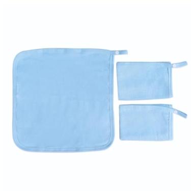 Imagem de Kit com 3 Fralda Pano De Boca Para Bebê com Prendedor De Chupeta 30 x 30cm Malha Liso (Azul)