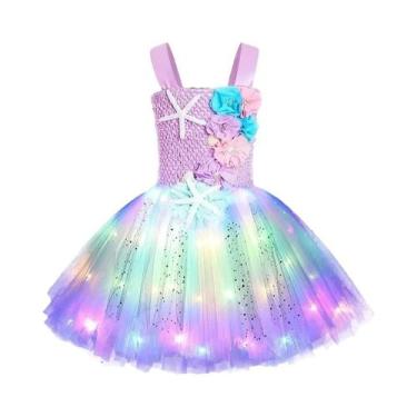 Imagem de Vestido De Festa Infantil Roxo De Sereia Com Luzes LED Tema Marinho Es