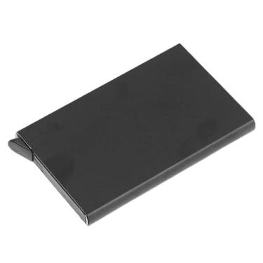 Imagem de Carteira masculina fina de metal com trava automática, bolso frontal inteligente minimalista, suporte para cartão de crédito para proteção RFID, permissão para pai e namorado, Preto, Moderno