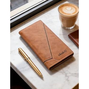 Imagem de Carteira casual ultrafina para homens, carteira longa de couro aberta com bloqueio RFID e grande capacidade, organizador multifuncional com vários compartimentos para cartões (bronzeado claro)