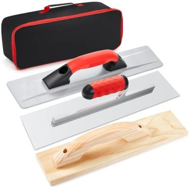 Imagem de MorningRo O conjunto de 4 ferramentas de concreto inclui flutuador manual de magnésio de cimento, 40,6 cm x 8,5 cm, espátula de acabamento flutuante de madeira de 38 cm x 8 cm, espátula de acabamento