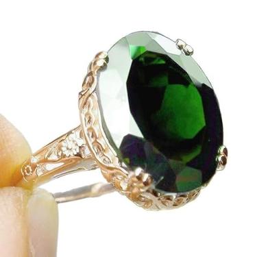 Imagem de Tamanhos 6 a 10, anel feminino vintage de zircônia cúbica verde estilo tribunal, joia de declaração em tom de ouro rosa, acessório elegante para ocasiões especiais, Size 9, Cobre, Zircão