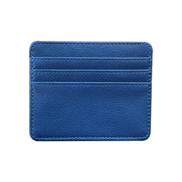 Imagem de Carteira de couro fina minimalista com bolso frontal, porta-cartões de crédito com bloqueio RFID para homens e mulheres, Azul, Tendência