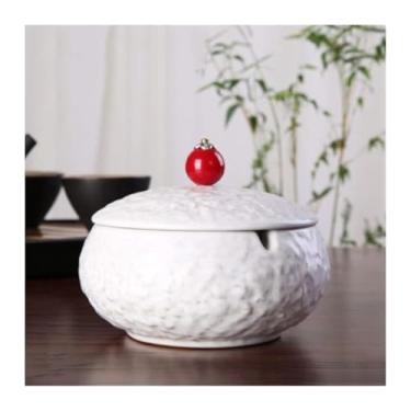 Imagem de Cinzeiro retrô cinzeiro de cerâmica para cigarro com tampa multifuncional portátil bandeja de cinzeiro de mesa para acessórios de decoração de escritório em casa (branco)