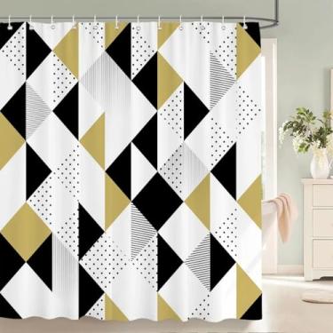 Imagem de Cortina de banheiro geométrica colorida, cortinas de chuveiro tecido impermeável com 12 ganchos decoração de casa tela de banho lavável 200 x 160 cm/LxA cortina de chuveiro de tecido