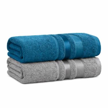 Imagem de Kit C/2 Toalhas De Banho Marselha 100% Algodão Alta Absorção 70cm x 140cm (Azul Petroleo - Inox)
